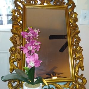 Vtg.1977 Homco Syroco Rectangle ornate mirror- Goldw/roses#2075 HollywoodRegency